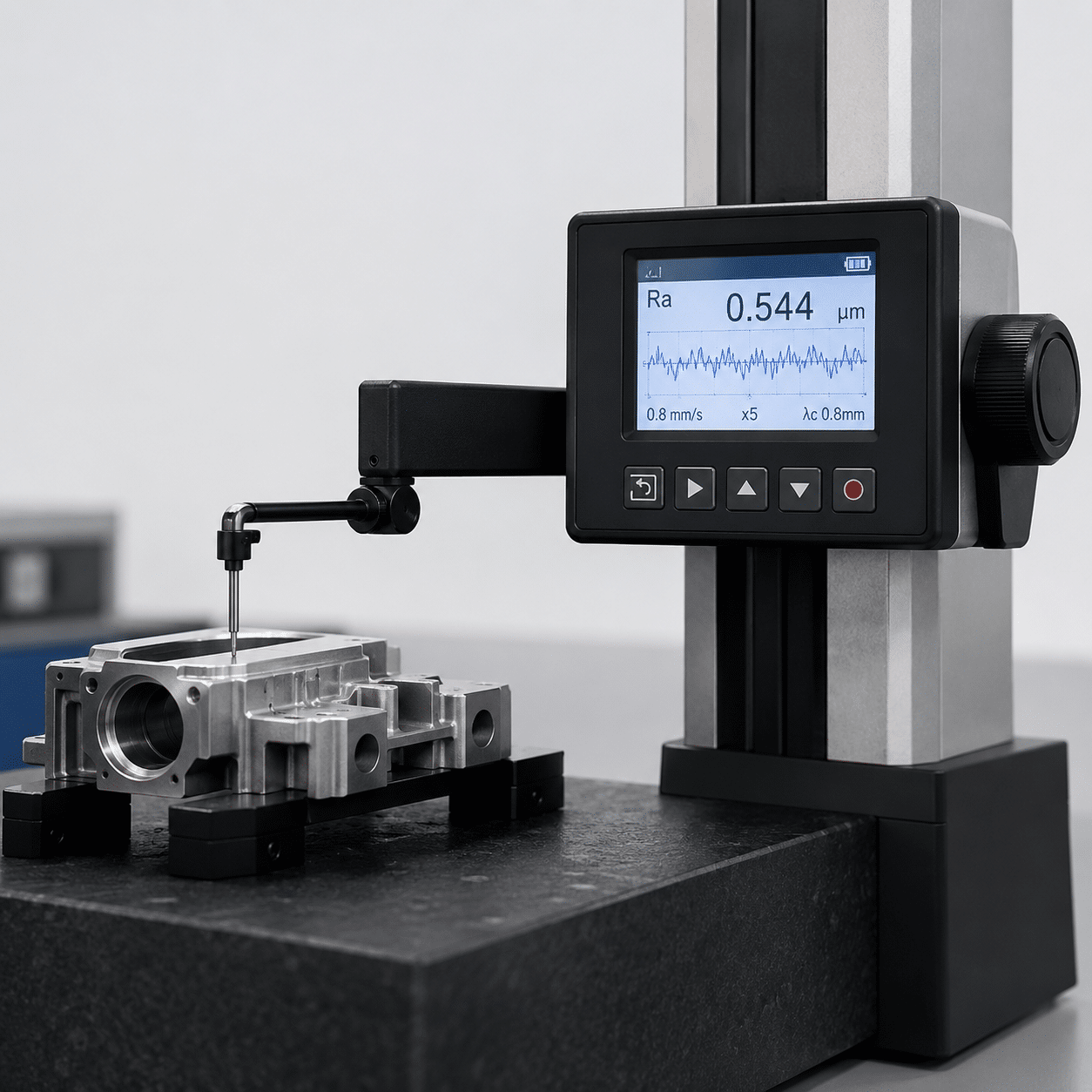 Surface roughness tester measuring a precision component